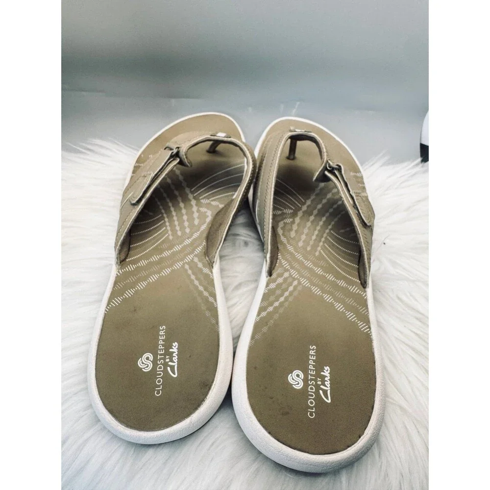 Clarks Breeze Sea Sandals Women’s 11 Taupe Cloudsteppers Comfort Adjustable vcay